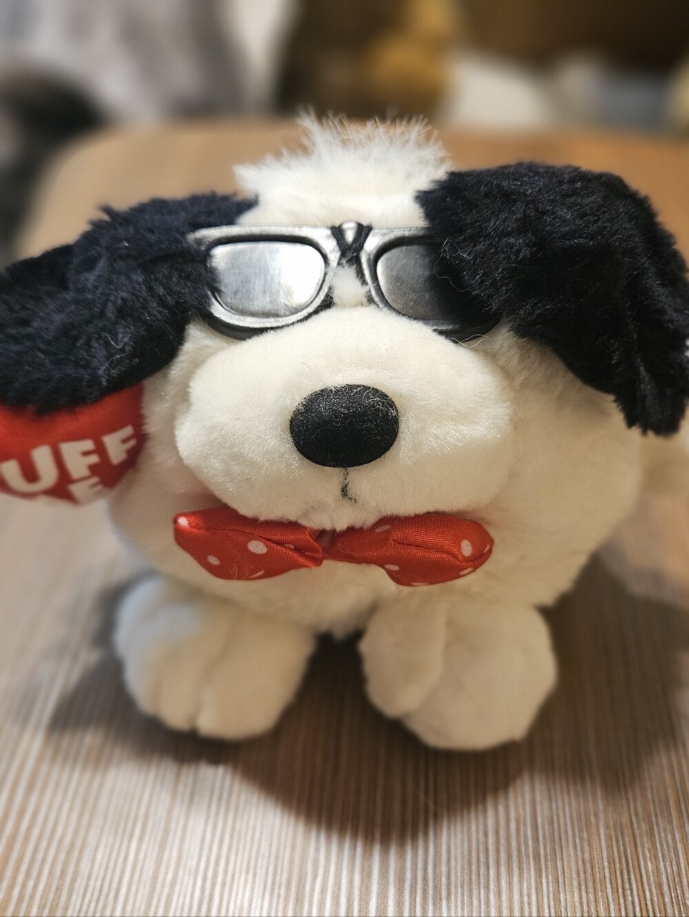 Plush Dog Beanbag Toy with Wuff Me Red Heart and Bow